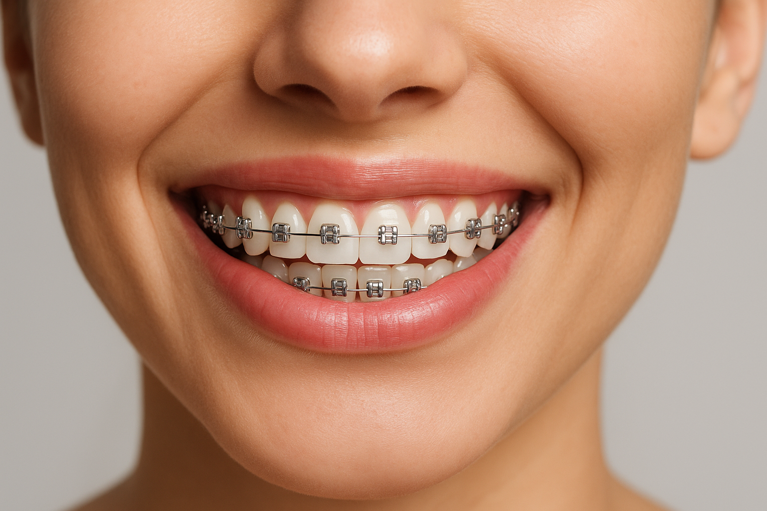 ابتسامة صحية تعكس ثقة بالنفس بعد إتمام علاج تقويم الأسنان